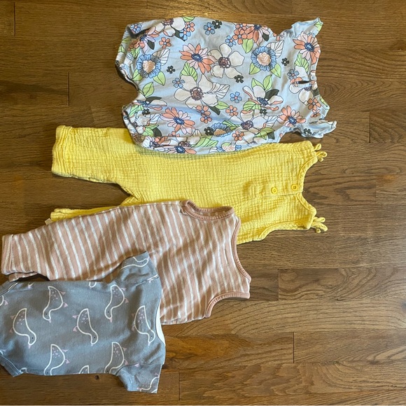 0-3 3 Month Bundle Romper Jumper Baby Girl Infant 4 Pieces Yellow Duck Stripes - Picture 10 of 11